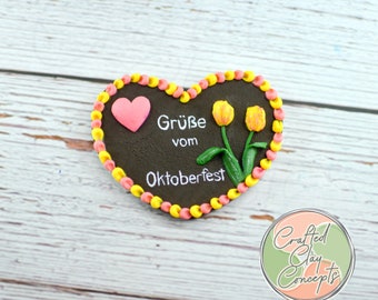 Made to Order Lebkuchenherz Polymer Clay Heart Magnetic Pin! Greetings from Oktoberfest