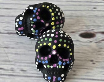 Handmade Sugar Skull Stud Earrings, Halloween Jewelry,