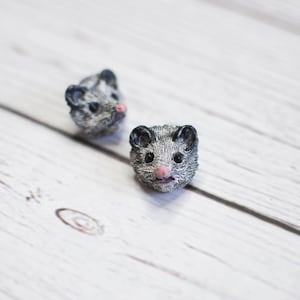 Opossum Stud Earrings, Opossum Earrings, Cute Opossum, Polymer Clay Opossum,  Opossum Decor, Opossum Gift, North American Opossum, Marsupial