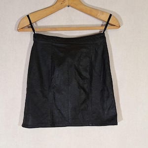 Vintage Leather Mini Skirt Black Real Leather 80s 90s | High Waist Rock Grunge Micro Skirt | XS S Size Satin Lined