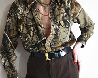 Hunting Men Shirt by Browning. Long Sleeve Men’s Brown Green Natural Real Tree Camo Button Outdoors. Size L or M