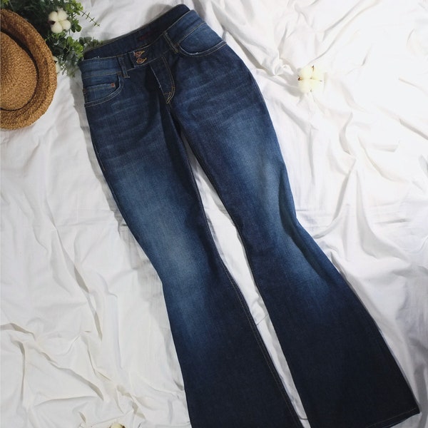 Y2K Flared Jeans by David Bitton. Flare Jeans in Blue Low Medium Rise. Faded Grunge 2000s 90s Bootcut Denim Pants. Women Size M or L