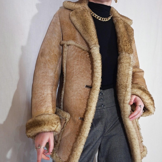 Vintage Sheepskin Coat Nurseys England 90s | Genuine Shearling Wool Jacket | Brown Sheepskin Winter Coat Unisex | Size S/M