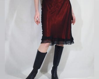 Y2K Boho Midi Skirt Layered Fairycore Skirt Vintage 00s Chiffon Flowing Skirt Whimsical Bohemian Skirt Women Size S/ M