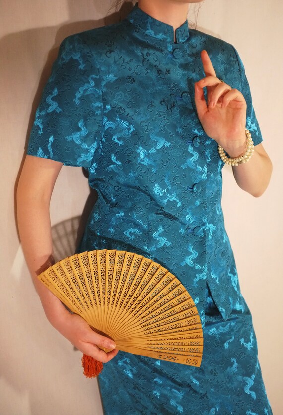 Vintage Chinese Yellow Top With Mandarin  Collar M/L