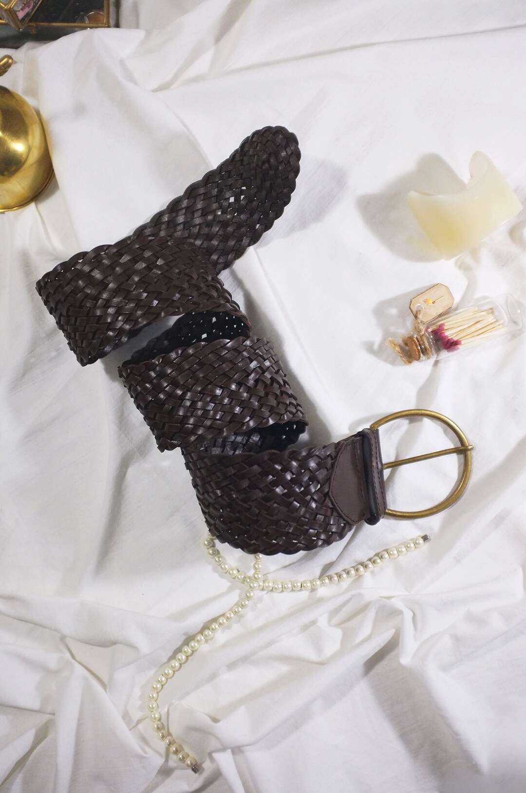 Vintage Y2K Wide Braided Brown Leather Belt, Boho Style - Etsy display picture 3