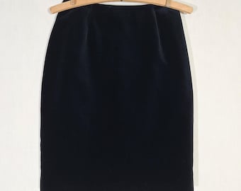 Vintage Black Velvet Pencil Skirt 90s BHS High Waist Mini Skirt Dark Academia Gothic Office Skirt UK 10 EU 38