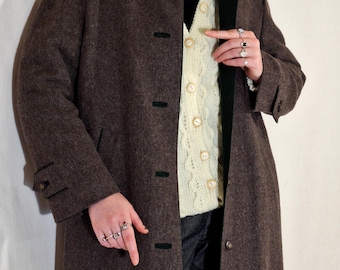 Vintage 80s Austrian Long Wool Coat H. Moser | Brown A Line Maxi Coat | European Heritage Women’s Winter Coat | Size M/L