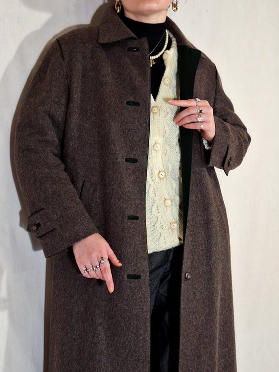 Vintage 80s Austrian Long Wool Coat H. Moser | Brown A Line Maxi Coat | European Heritage Women’s Winter Coat | Size M/L