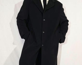 Casaco longo vintage preto de lã e cashmere BHS anos 80/90 | Sobretudo clássico unissex para inverno | Tamanho XL