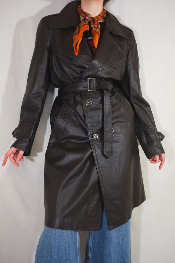 Vintage 70s 80s 90s Brown Oversized Leather Trench Coat. Rare  