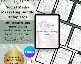 All-in-One Social Media Marketing Planner Bundle, Content Creator, Instagram, Facebook, Pinterest, Blog posts, business contacts, Canva