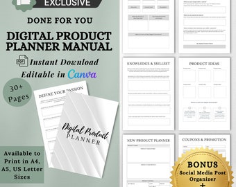 Manual exclusivo do planejador de produto digital com direitos de revenda mestre, PLR, feito para você, editar no Canva, vender como seu, marketing digital