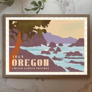 Oregon Briefmarken Poster, US Briefmarken, Vintage Briefmarken Wandkunst, Retro Küche Kunst, moderne Wandkunst, sofortiger digitaler Download, Retro Briefmarken Kunst