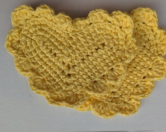 Heart Coasters Yellow- HANDMADE Crochet Set of 2