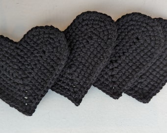 Heart Coasters Black - Crochet HANDMADE coasters (set of 2 or 4)