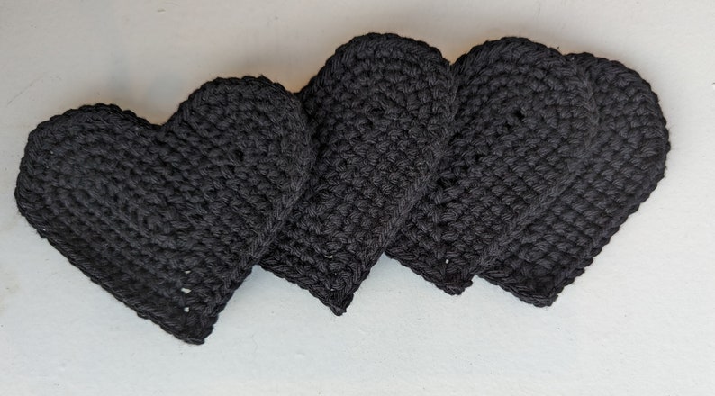 Heart Coasters Black Crochet HANDMADE coasters set of 2 or 4 image 1