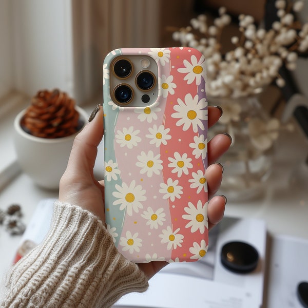 retro daisy flower groovy phone case iphone 15 14 13 12 11 mini pro max plus x xl xr XS 8 7 slim summer phone cover, boho phone casing