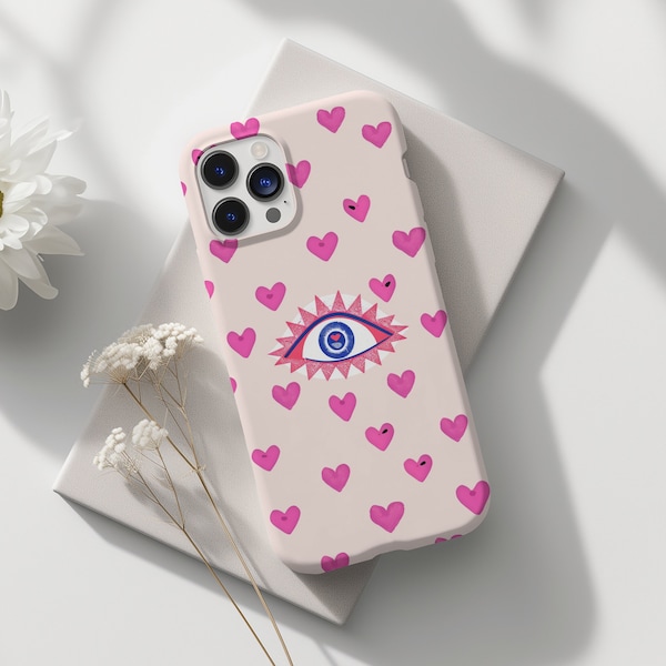 eye phone case, pink heart phone case iphone 15 14 13 12 11 mini pro max plus x xl xr XS 8 7 slim gift for her, gift for teen girl