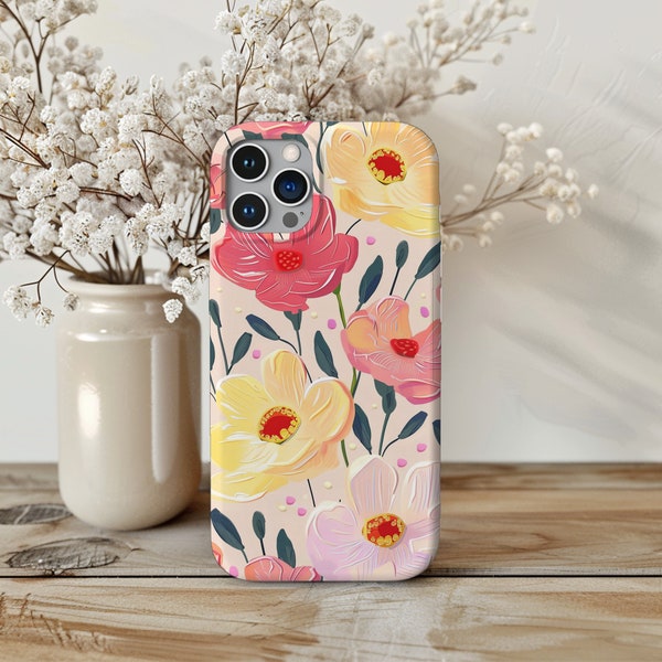 texture flower painting phone case iphone 15 14 13 12 11 mini pro max plus x xl xr XS 8 7 slim summer phone casing