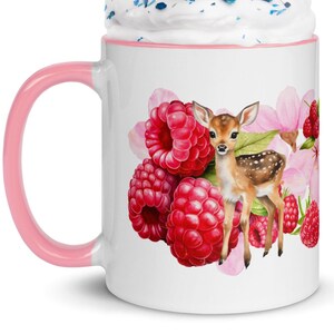 Sweet Raspberry Fawn - Cherry Blossom Pink - Heartwarming Mug for any Drink - Woodland Creature Adorable Innocent Beautiful Cheer Gift Cup