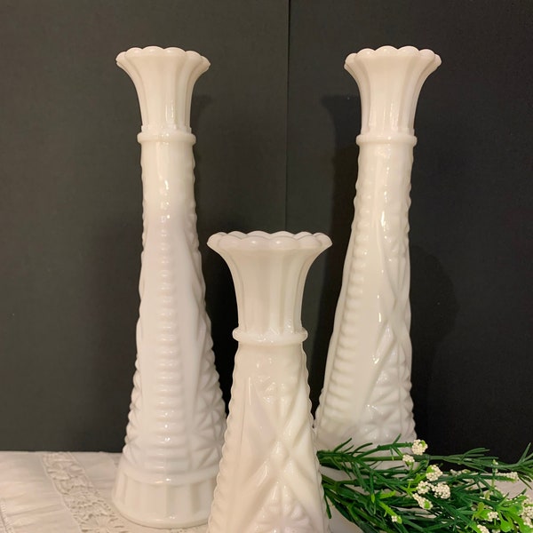 Vintage Milk Glass Vases l Wedding/Bridal Vase l Shower Decor l Mantel Display l Farmhouse l Bohemian Sold as set or individually