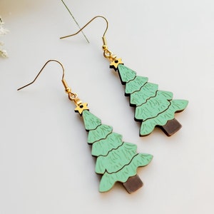 SVG Christmas Star Tree Earrings, Christmas Jewelry, Winter Earrings, Snowy Pine Tree Earrings, SVG Digital Design, Laser Cut Design File