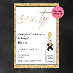 Invitation for 60th Birthday Party Invite Elegant Birthday Invitation Instant Download