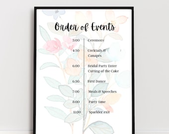 Printable Wedding Order of Events Timeline - digital template