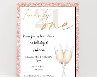21st Birthday Party Invitation for 21st Rose Gold Birthday Invitation champagne Theme Invite
