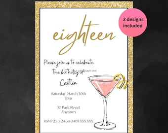 18.Geburtstags-Einladung in Gold und Champagner zum 18.Geburtstag