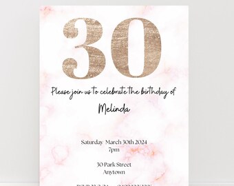 30th Birthday Party Invitation pink rose gold invitation for dirty thirty birthday
