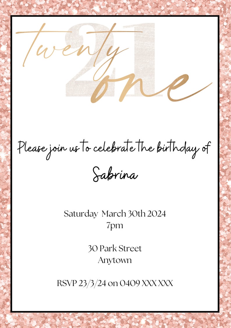 21st Birthday Party Invitation TEMPLATE. Instant Download, Customisable