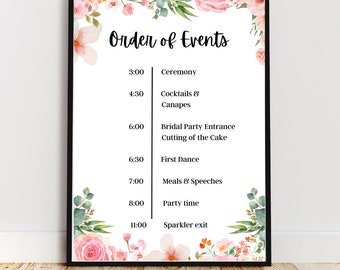 Wedding Order of Events Timeline Sign Template, Minimal Order of Events ...
