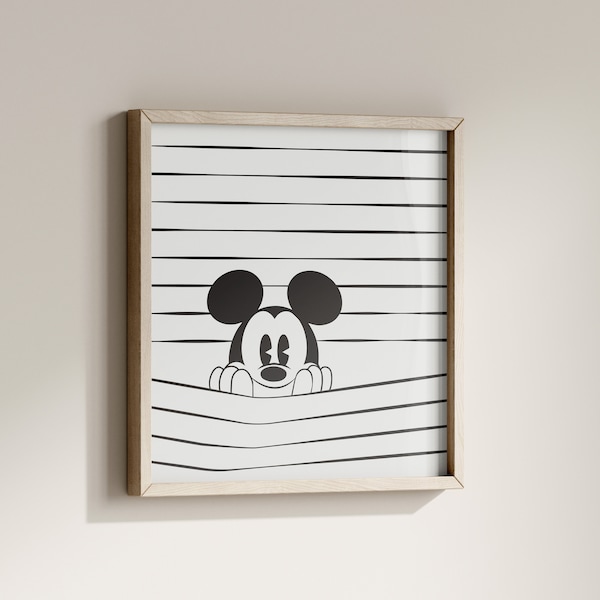 Curious Mickey Mouse Printable Poster: Black and White Nursery Art (Digital Download)