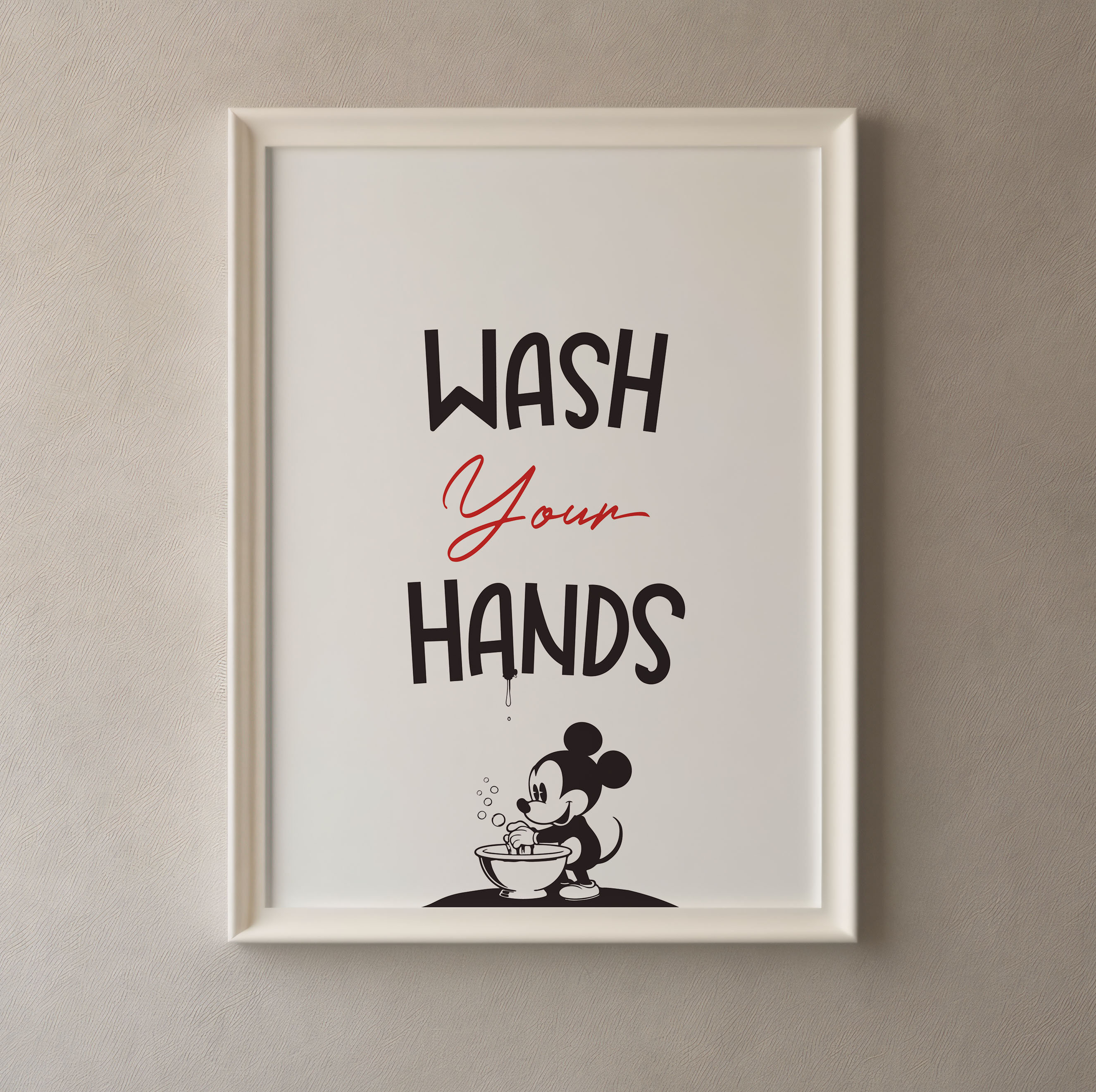 Digital Download Wash Your Hands Mickey Mouse Print,  Classroom Wall Art, Home Decor Kid Nursery Poster, Bathroom Decor, Homeschool, Hygiene