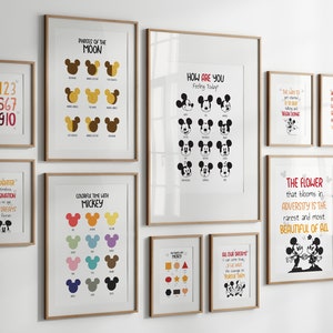 Set di poster digitali educativi a tema Topolino, 10 stampe per la scuola domestica, poster dell'alfabeto, stampe per la cameretta dei bambini, decorazioni Montessori, Topolino