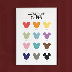 Bunt Time With Mickey, Kinderwandkunst, Lernfarben, Poster für Kinder, Klassenzimmerdekoration, Lernen mit Micky Maus