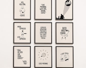 Coffee Bar Gallery Wall Art, Set of 9 Prints, Printable Wall Art, Kitchen Prints, Coffee Wall Art, Coffee Art, Minimalist Coffee Art, Gift