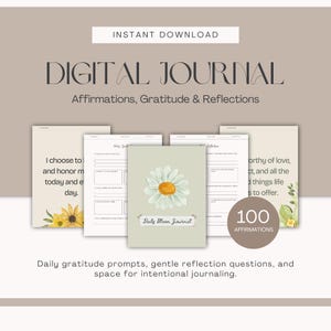 Daily Gratitude Journal for Self-Care and Mindfulness | Digital Workbook with Affirmation and Reflection Prompts | Guided Meditation Journal