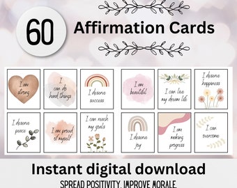 Positieve bevestigingskaarten | Mindfulness-kaarten voor zelfzorg | Afdrukbare affirmaties | Digitale download affirmaties | Aantekeningen van aanmoediging