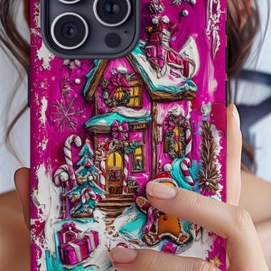 Christmas Gingerbread House Phone Case: Festive Hot Pink Holiday Art