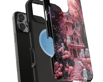 Pink Haunted House MagSafe iPhone Case: Spooky Halloween Phone Cover
