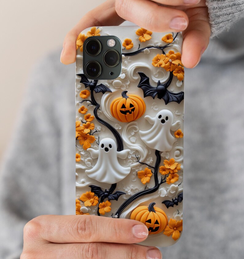 Ghost Halloween Phone Case Cute Ghosts Adorable Fall Autumn Casper Jack-o-lanterns Collage Trendy iPhone 17 16 15 14 13 Samsung bild 6