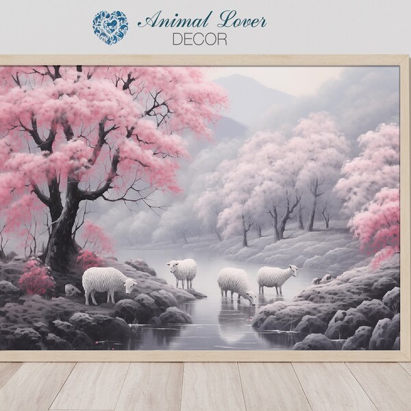 Pastel Sheep Wall Art, Wildflower Field, Sheep Artful Gift, Sheepart, Sheep Landscape, Cute Sheep Arte, Sheep Nurseryart Gift, Sheep Artwork