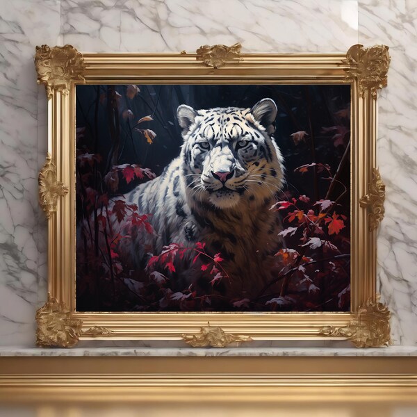 White Tiger in Dark Forest Gift | White Tiger Oilpainting, Dark Cottagecore, Forest Decore, Artful Animal Art, Forest Arte, Landscape Art