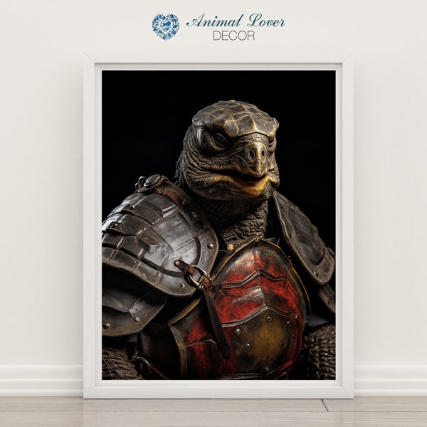 Tortoise KNIGHT | ANIMAL Warrior Series | Den Decore | Printable Turtle Art | Medieval Animal Arte | Gameroom Decore |Artful Tortoise Poster