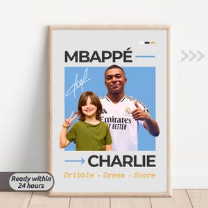 Póster personalizado de Mbappé, regalo para fan del Real Madrid, regalo de fútbol personalizado, regalo de La Liga, decoración de dormitorio para fanático del fútbol, impresión digital