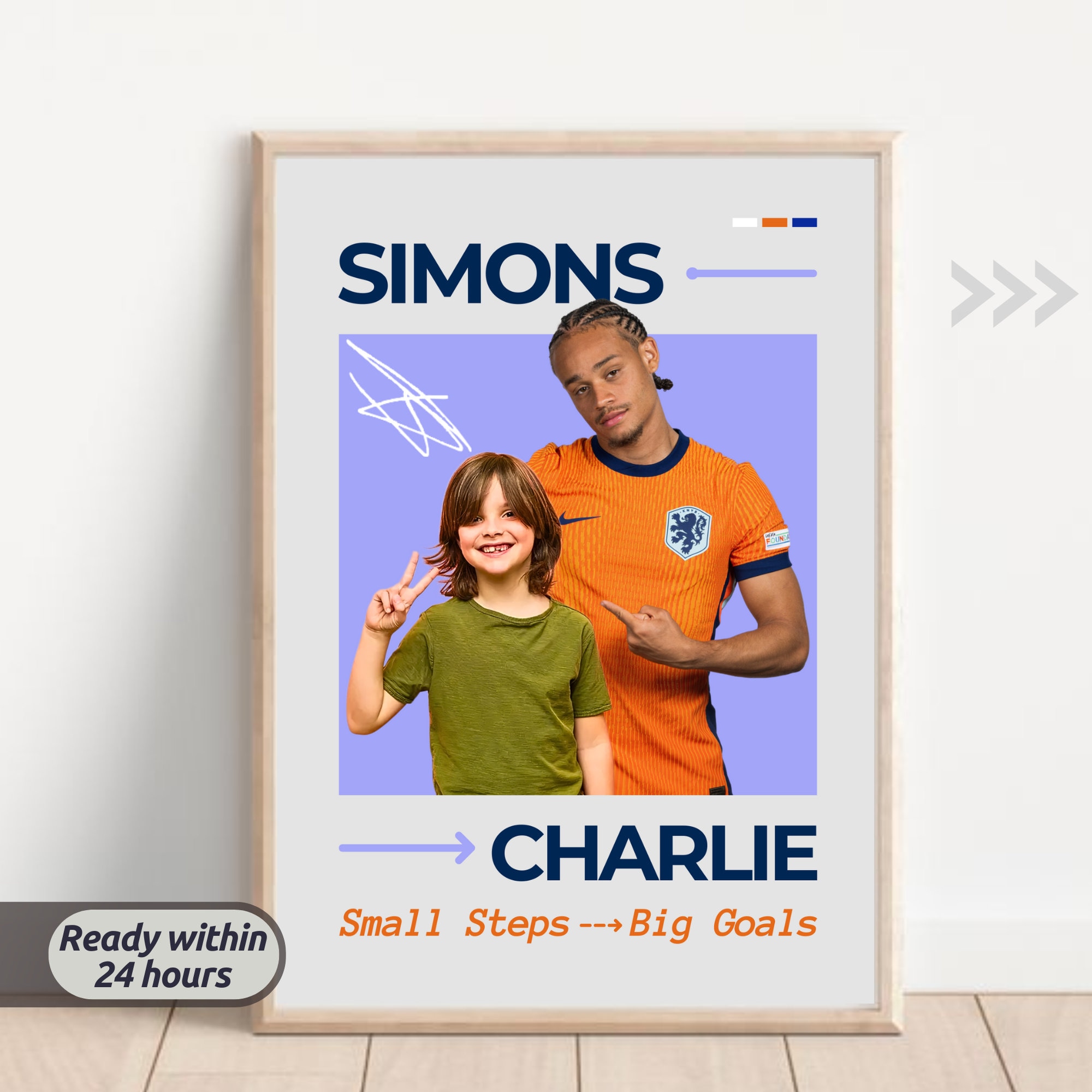 シャビシモンズ直筆サイン入りユニ(額縁付)Xavi Simons証明書 Signed