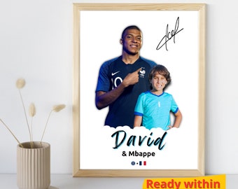 Personalized Mbappe Poster With My Photo Custom Soccer Gift Signed Kylian Mbappe Portrait France Mbappe Wall Art Personalized Football Gift